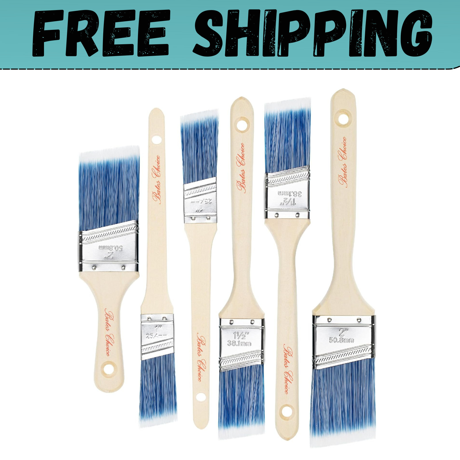 Paint Brushes 6-Pack Angle Brushes in Assorted Sizes for All Latex and Oil Paint