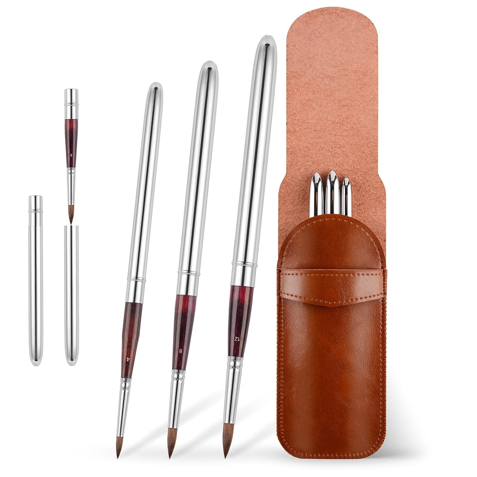 3 PCS Kolinsky Sable Hair Round Travel Watercolor Paint Brush Set With Case