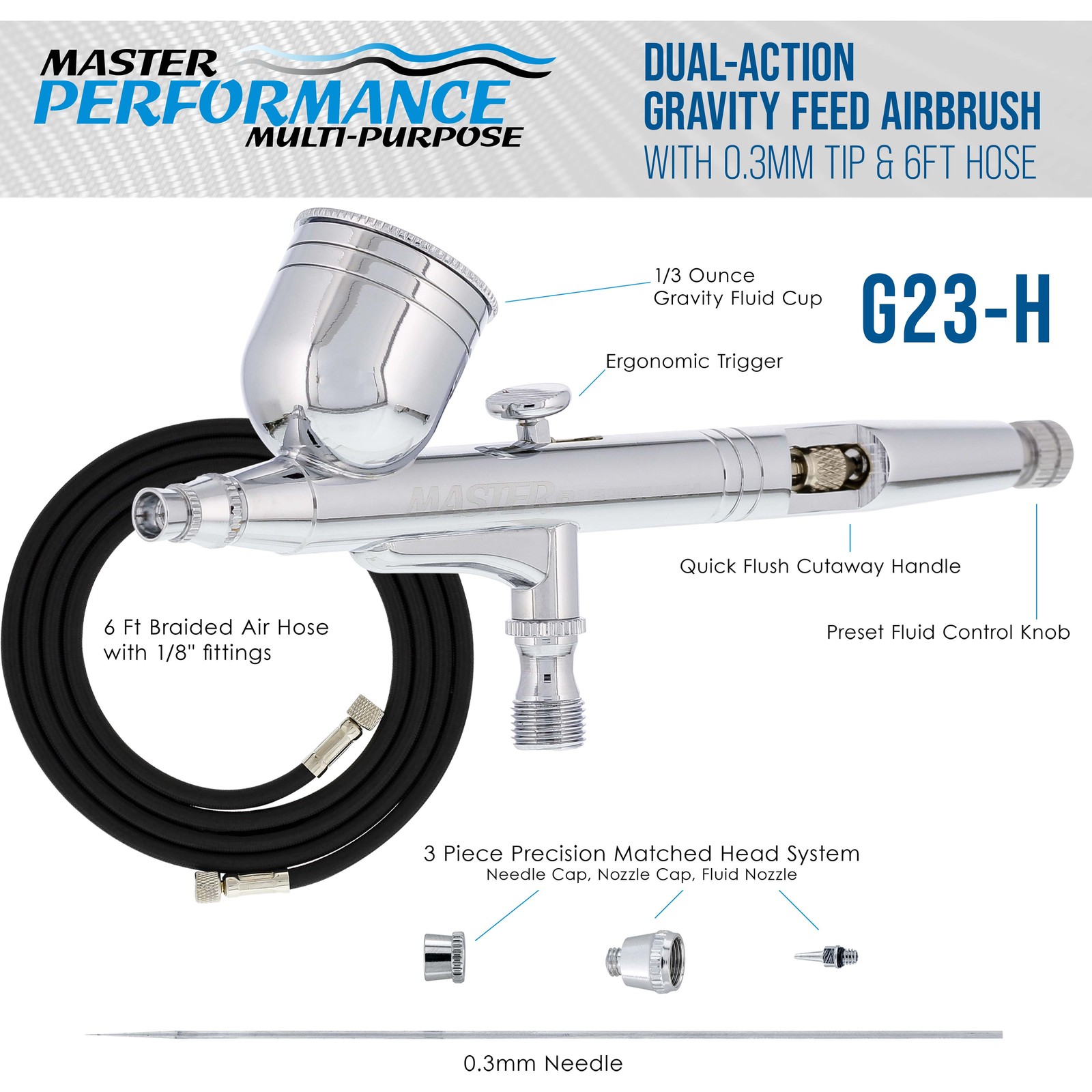Master Airbrush Model G23 Multi-Purpose Dual-Action Gravity Feed Airbrush Set Kt
