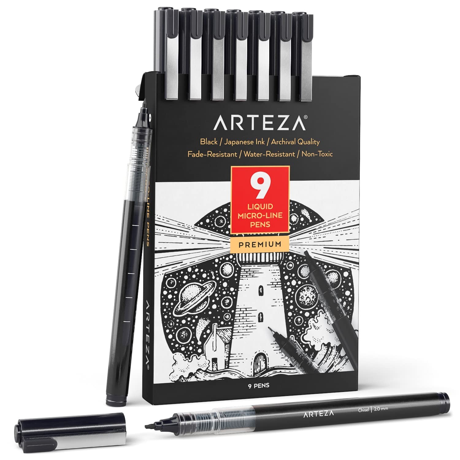 Micro-Line Ink Pens, Set of 9, Black Fineliners with Japanese Archival Ink, A…
