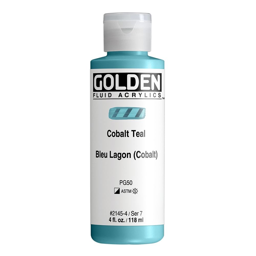 Cobalt Teal Fluid Acrylic Paint SemiOpaque Professional 4 Oz Bottle