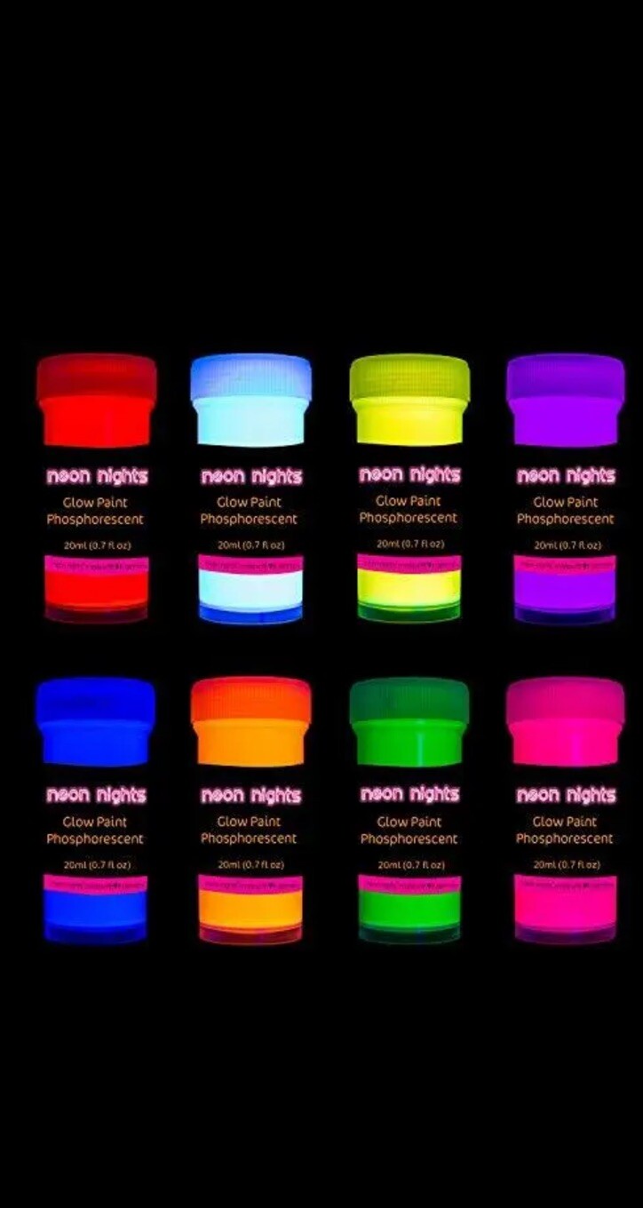 Premium Glow in The Dark Acrylic Paint Set Of 8 by neon nights – SEALED BOX NEW