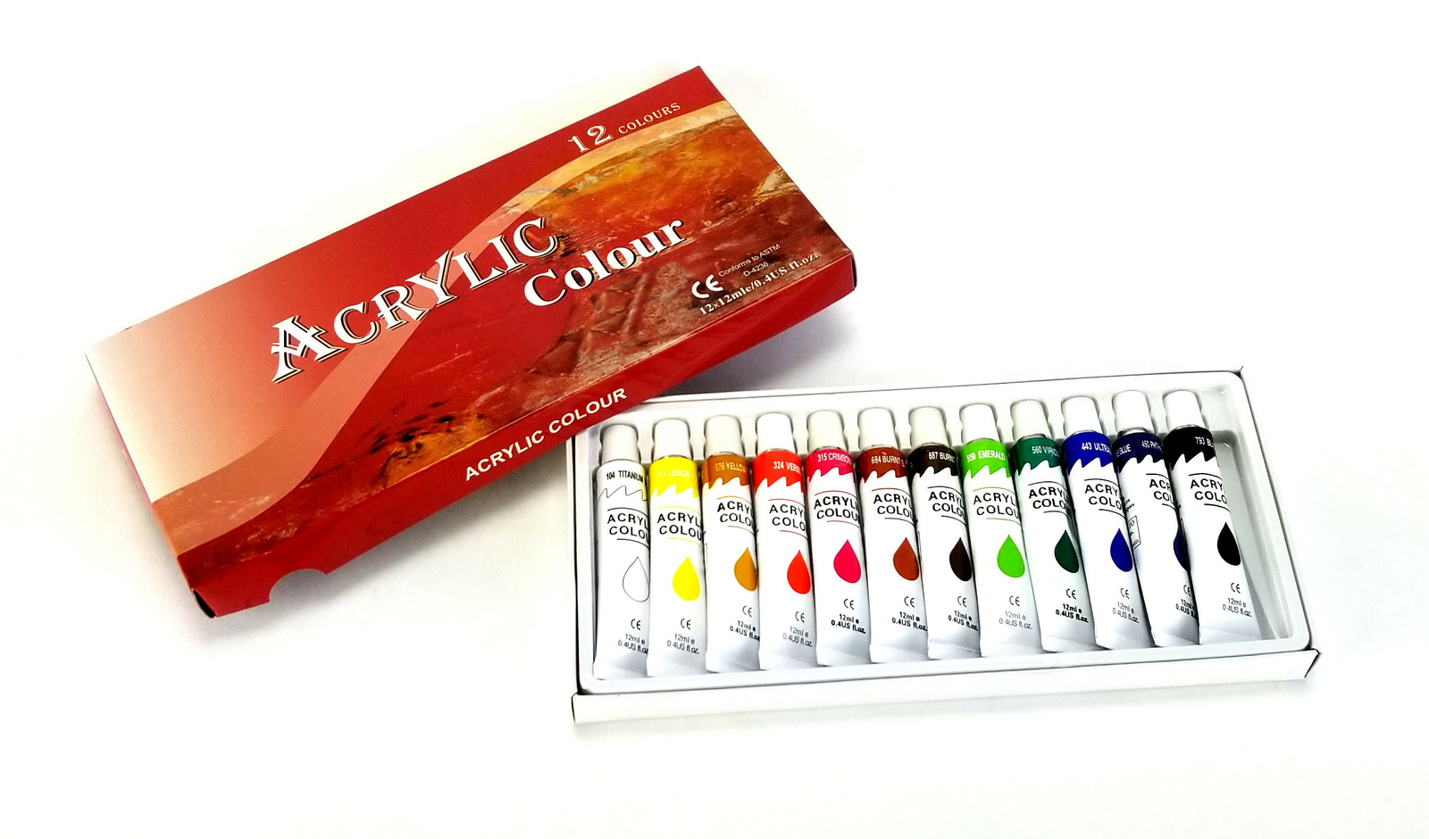 12 Color Acrylic Rainbow Pigments Artist Paint Set – Twelve 12ml Paint Tubes