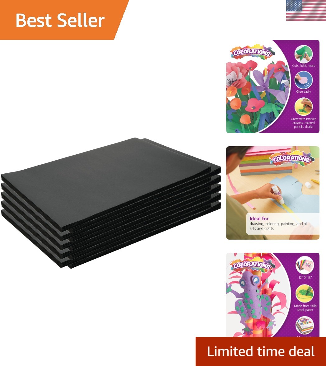 Smooth Finish Black Construction Paper, 12×18 – 500 Sheets for Art Projects