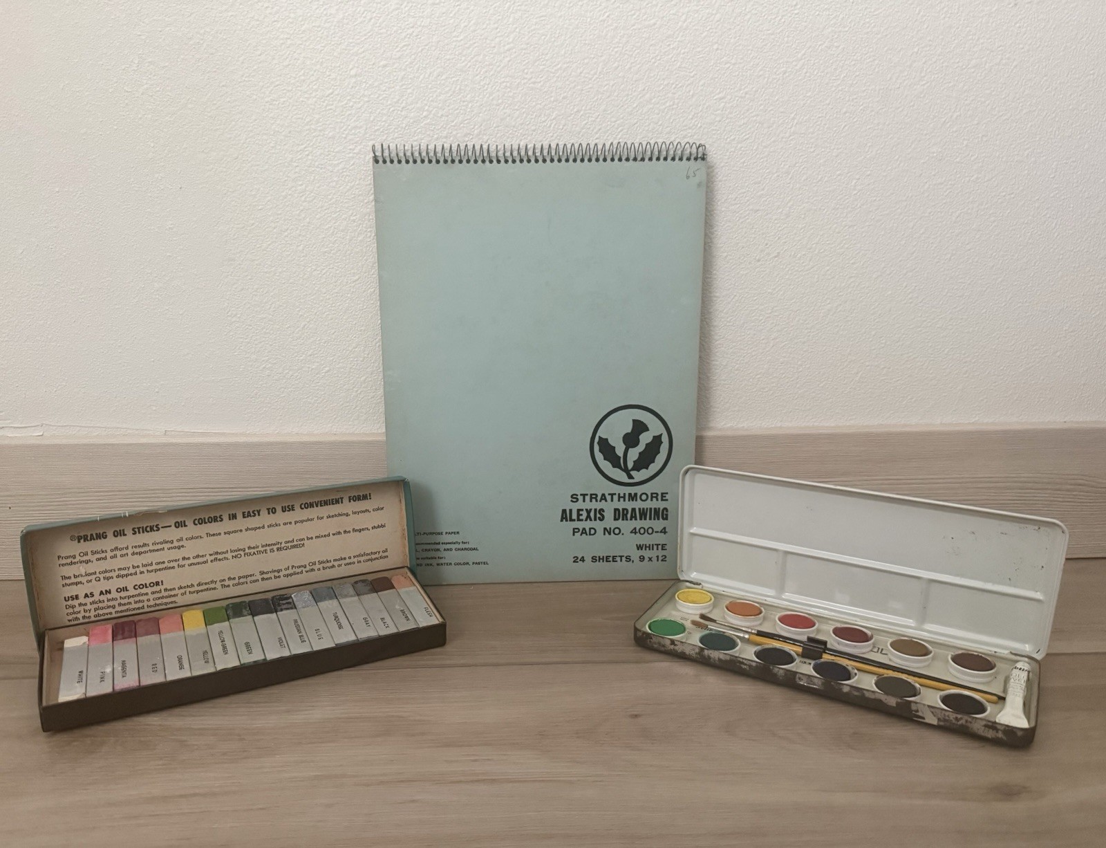 Vintage Pelikan Watercolor Set + Prang Oil Sticks + Strathmore Drawing Pad Lot