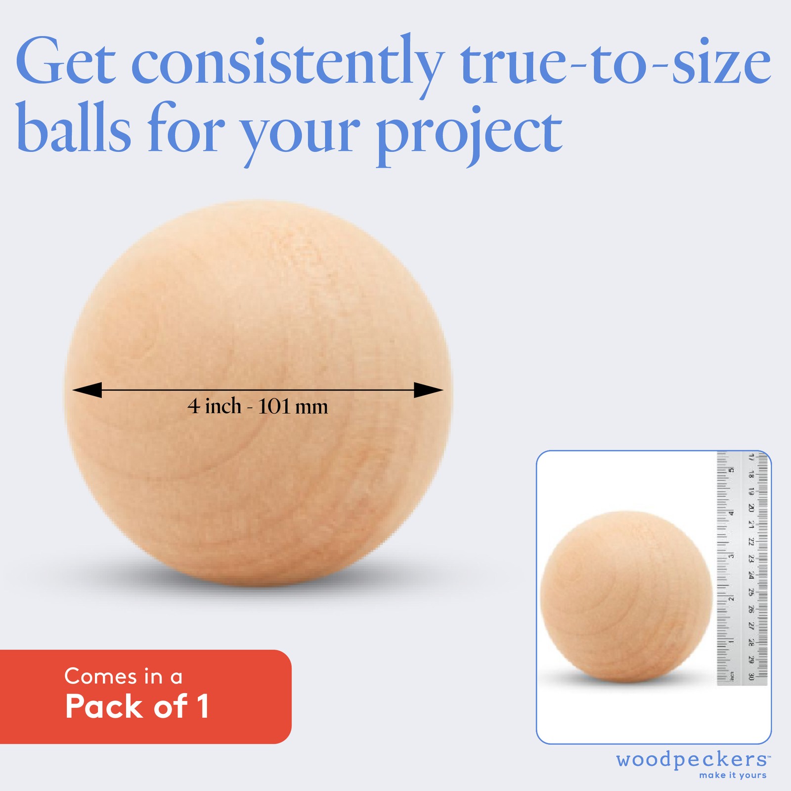 Wooden Balls 4 inch Unfinished, Round, Birch Hardwood Craft Balls | Woodpeckers