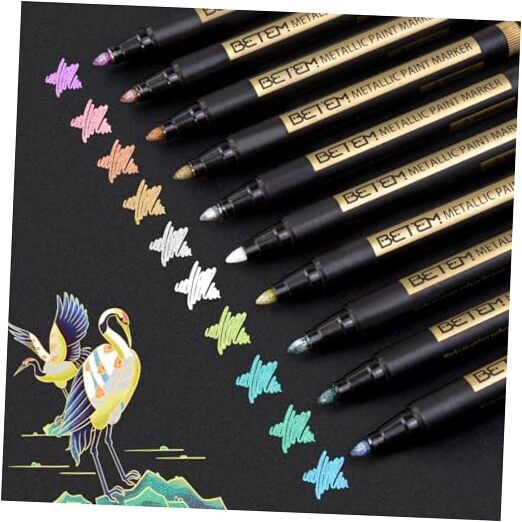 Metallic Paint Markers, 10 Colors Acrylic Paint Markers for Black 10COLORS