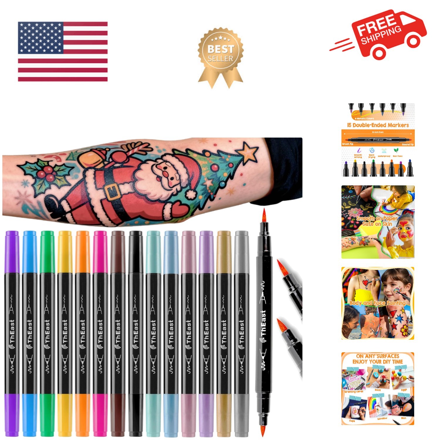 15 Colors Face Painting Kit for Kids, Washable Face Paint Markers, Tattoo Mar…