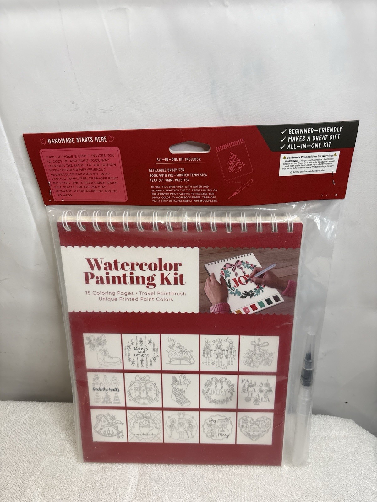 Jubillie Home & Craft Watercolor Painting Kit 15 Coloring Pages Paintbrush/Palet