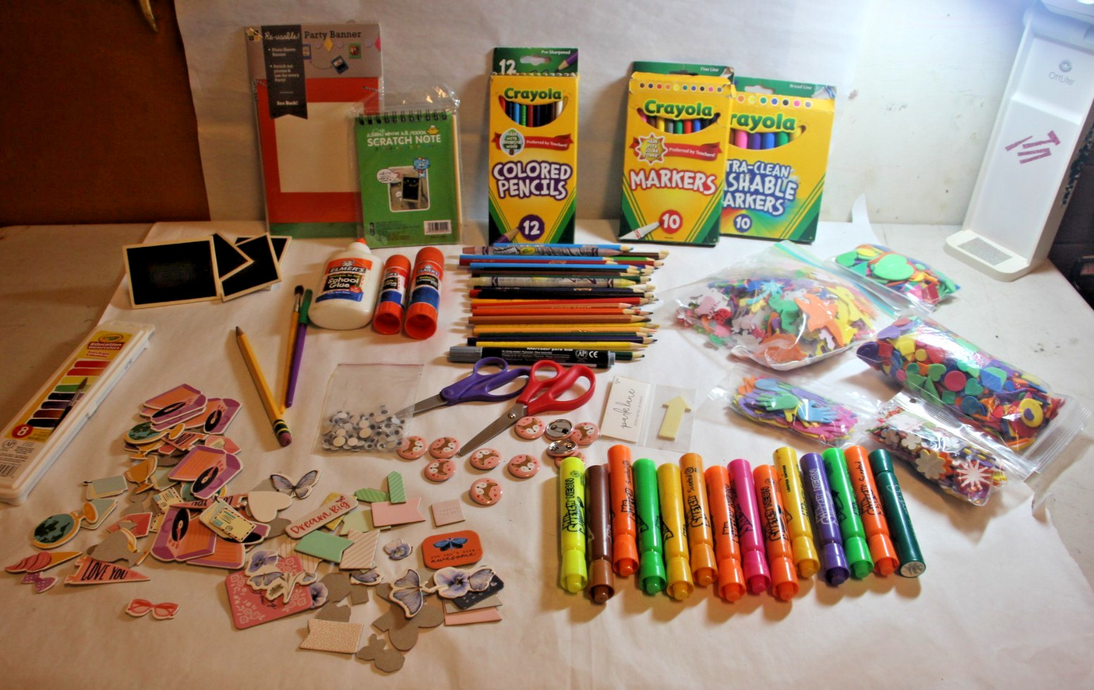 Markers, Watercolors, Pencils, glue, foamies, eyes, scissors Art Supplies Lot