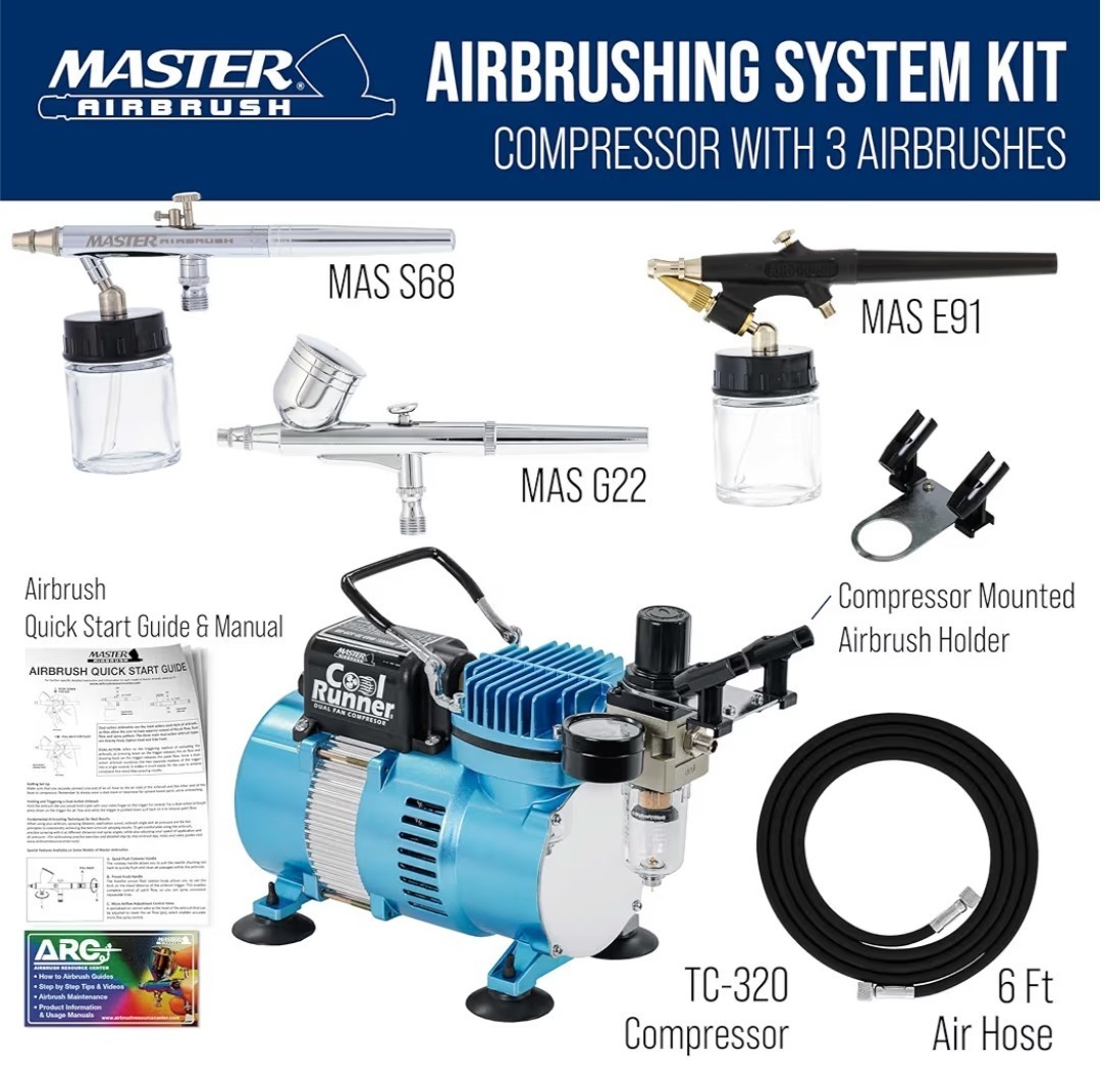 Master Airbrush Airbrushing System Kit – TC-320 Compressor + 3 – S68 G22 E91