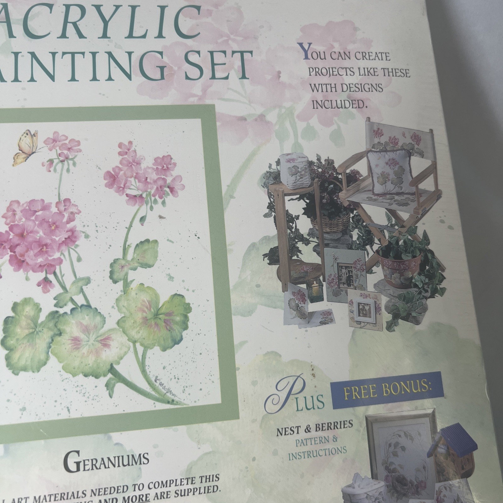 Vintage Susan Scheewe Deluxe Acrylic Painting Set Factory Sealed Geraniums
