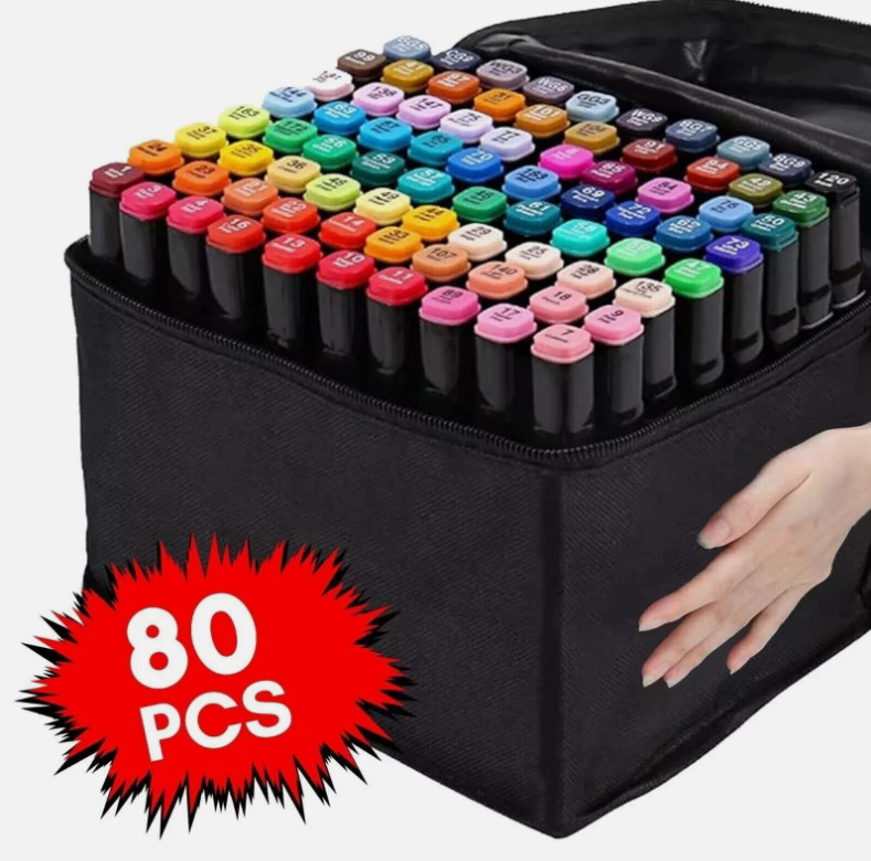 80PCS Brush Pens Set Dual Tips Soft Fine Art Markers Drawing Watercolour Black*