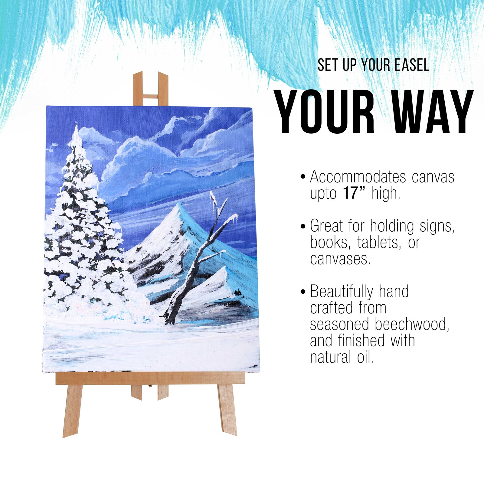 18″ Large Tabletop Wood Display Stand A-Frame Artist Easel, Beechwood Tripod