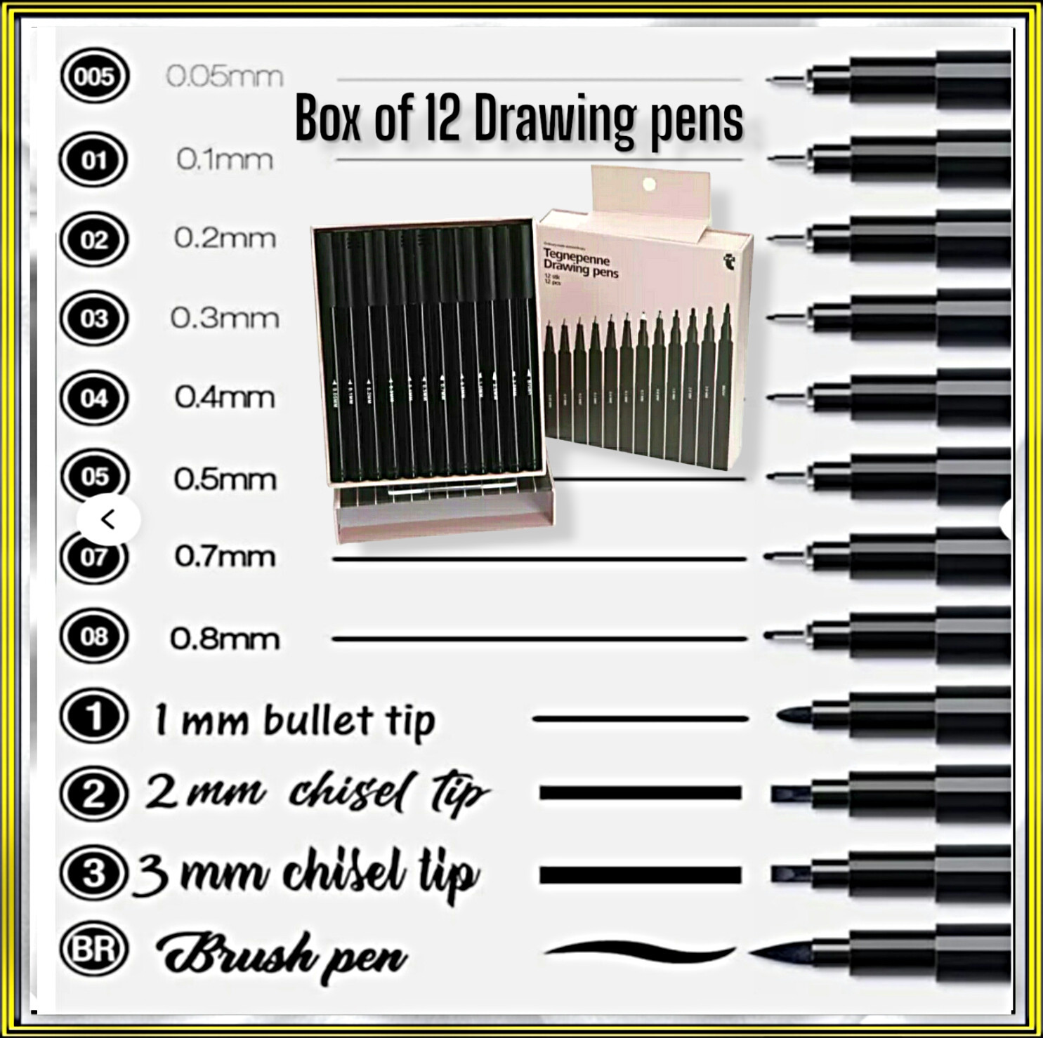 Set of 12 Micro 0.05 – 3mm Black Drawing Fineliner Ink Pens uk seller
