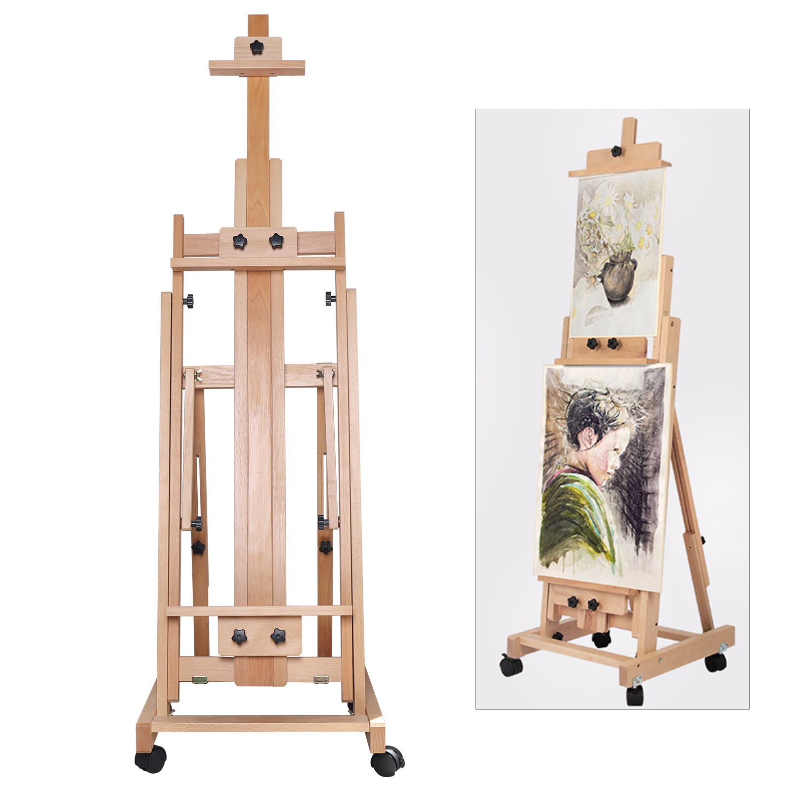 56 to 91″ Adjustable Large Movable Artist Studio Easel Wooden Art Stand H-Frame