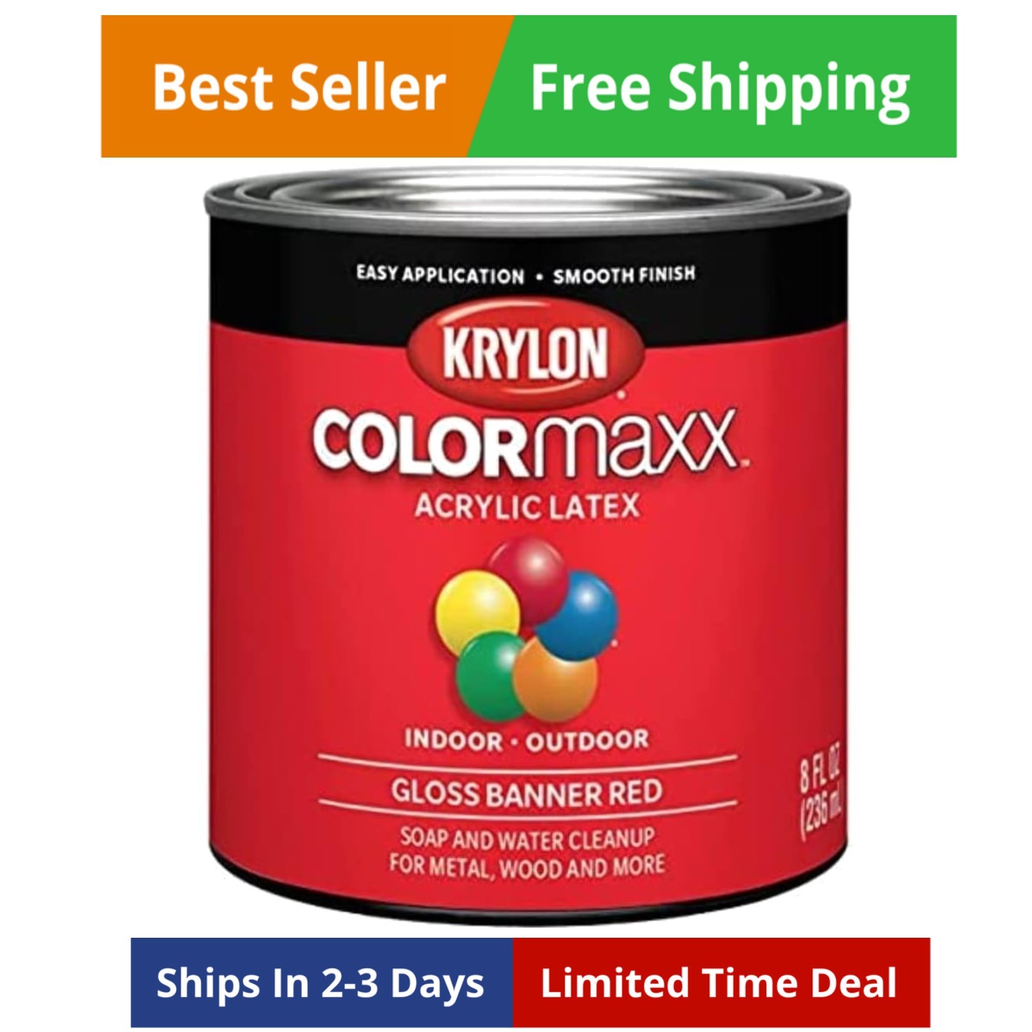 K05633007 COLORmaxx Acrylic Latex Brush On Paint for Indoor/Outdoor Use, ½ Pi…