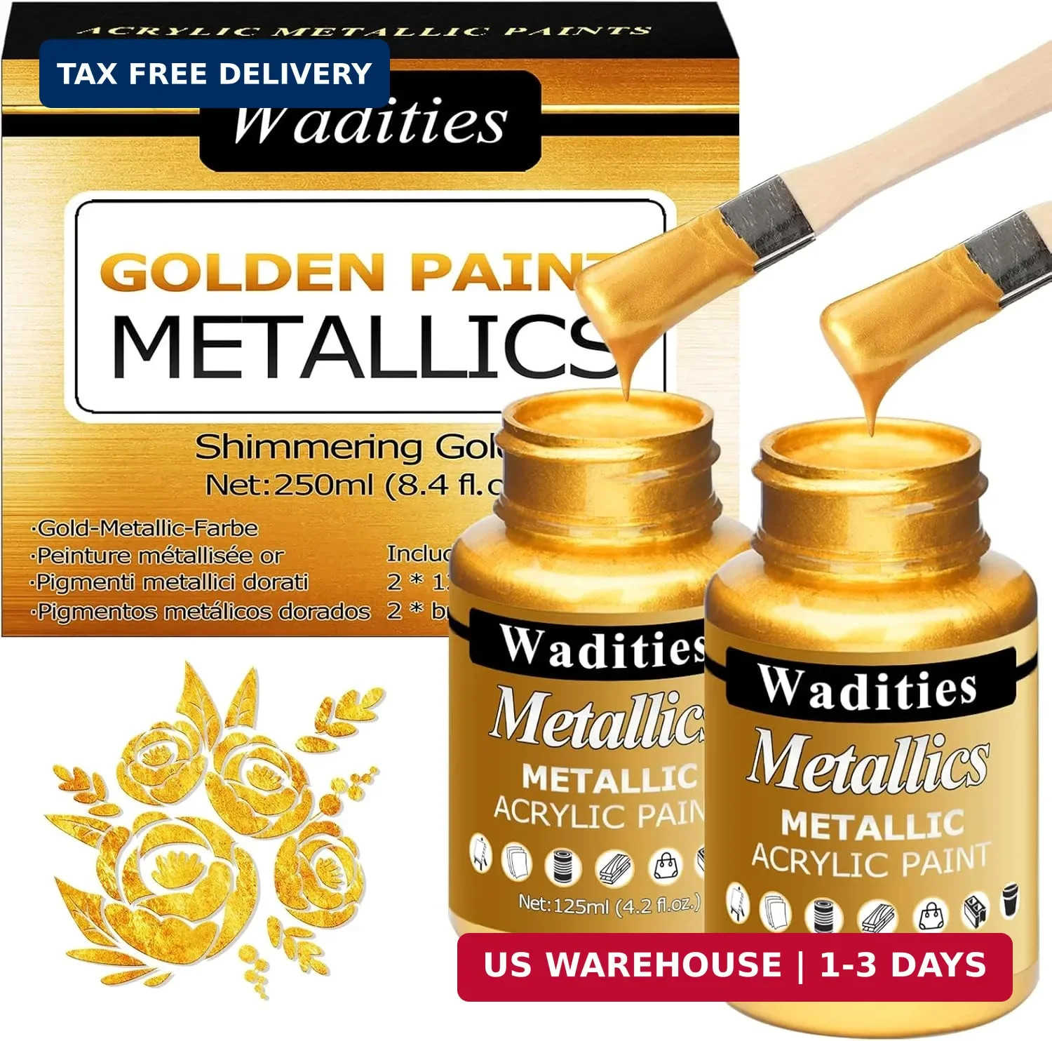 Wadities Acrylic Paint Metallic Gold, 250ml Gold Leaf Paint for Art Painting, Id
