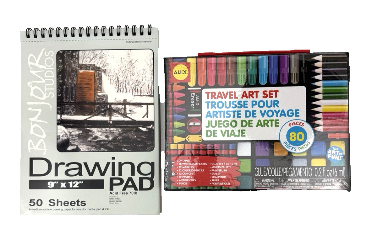 Kid’s Travel Art Set with 80 Pieces and a Drawing Pad 9″ x 12″