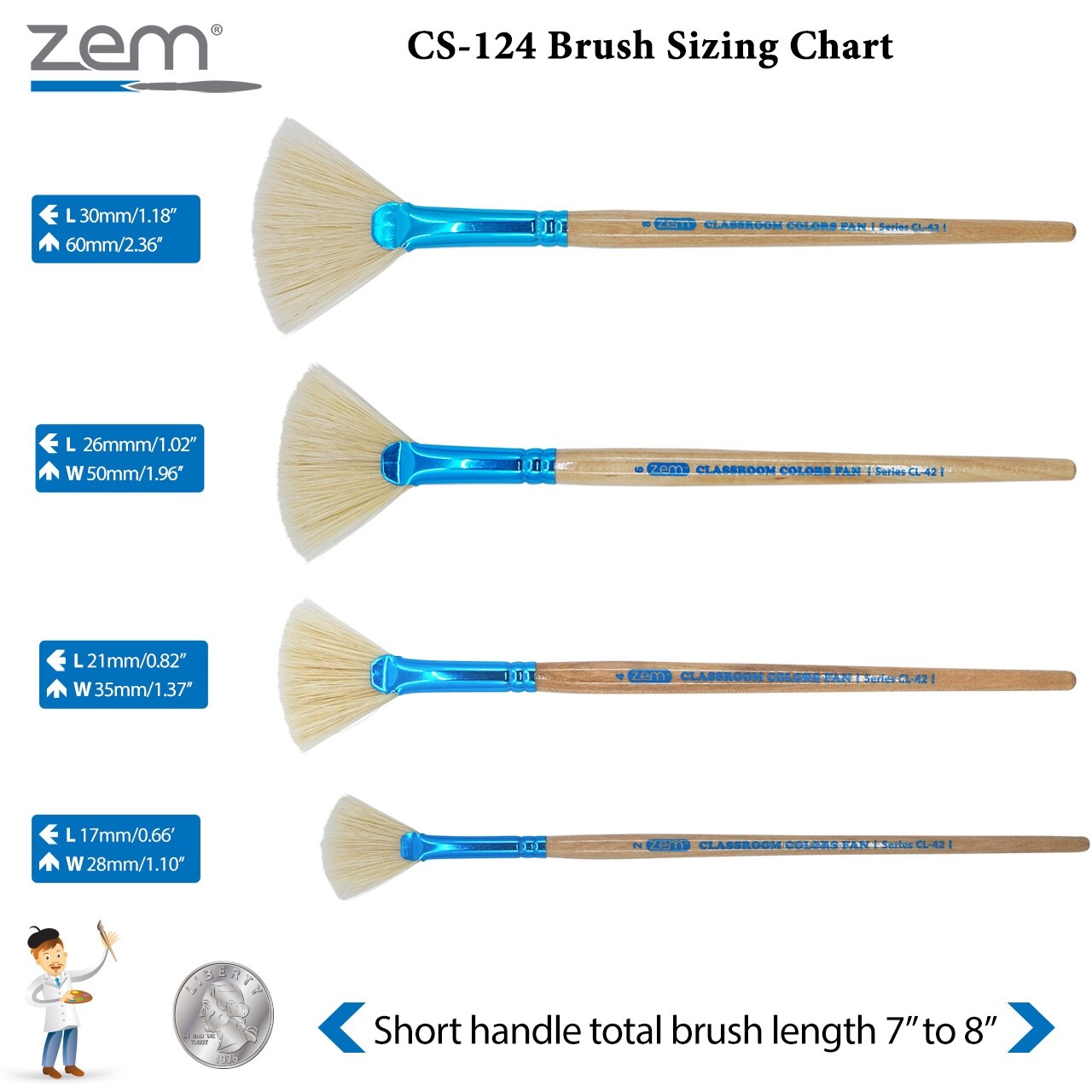 ZEM Classroom Colors Natural Hog Bristle Firm Artist Brush Sets 6 Types
