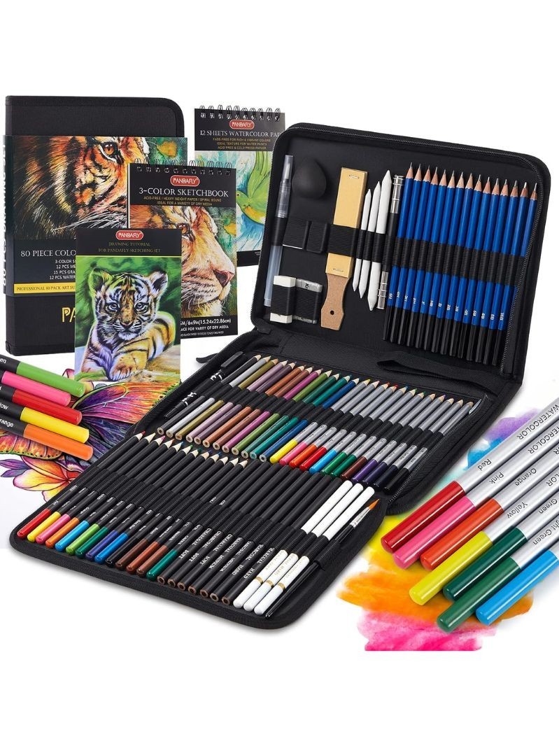 Drawing Sketching Kit Set Art Supplies Pack of 80 Pro Artists