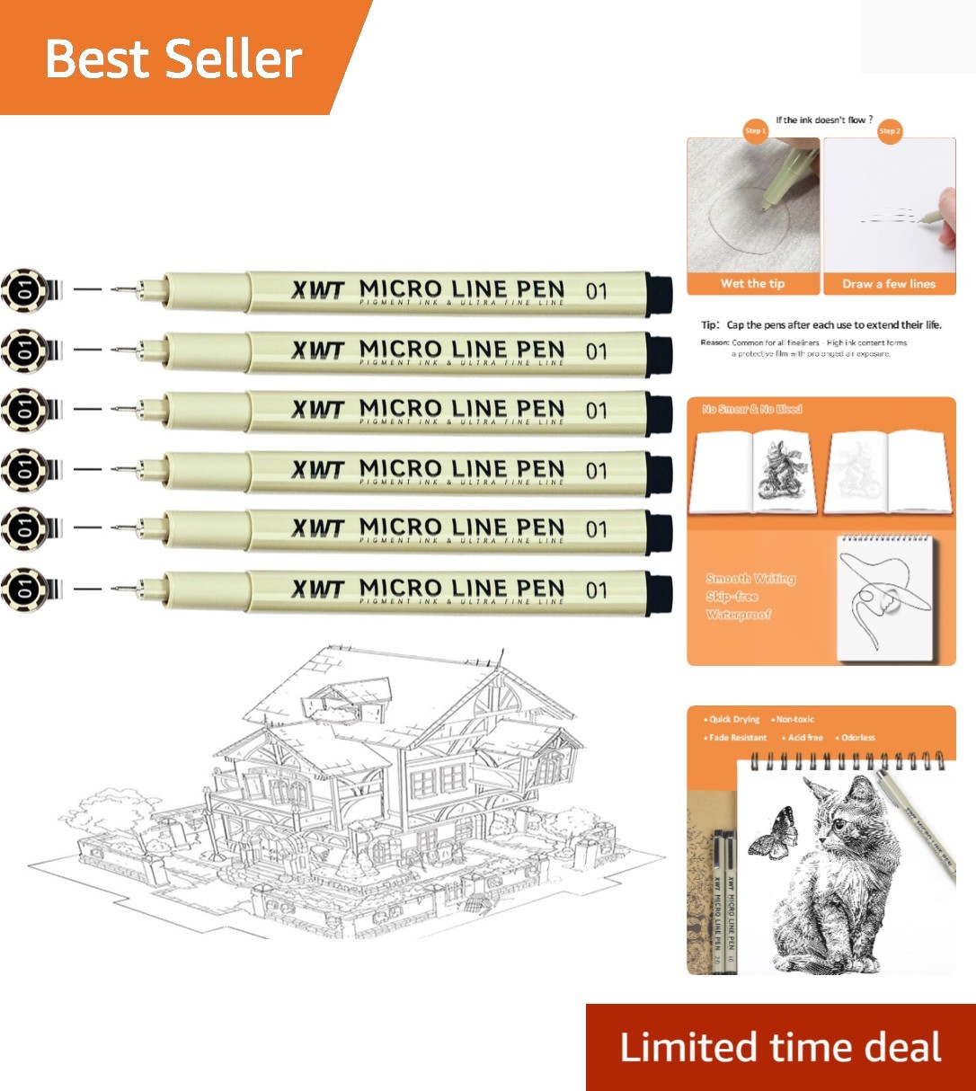 Fine Writing and Drawing with 6Pcs 0.25mm Micro Fineliner Pens – Versatile Use