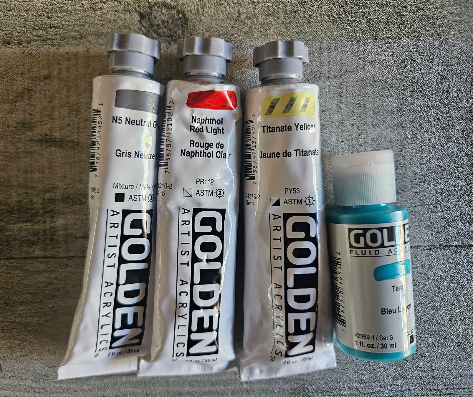 Golden Acrylic Art Paint N5 Gray Naphthol Red Light Titanate Yellow Fluid Teal