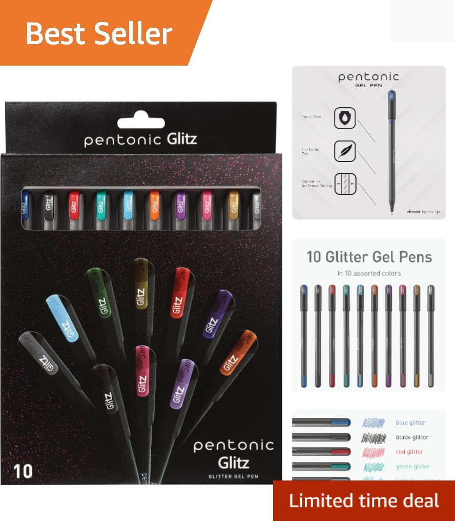 Glitter Gel Pens, 10 Count, 10 Assorted Colors, 1.0 mm Bold Point, Smooth Wri…