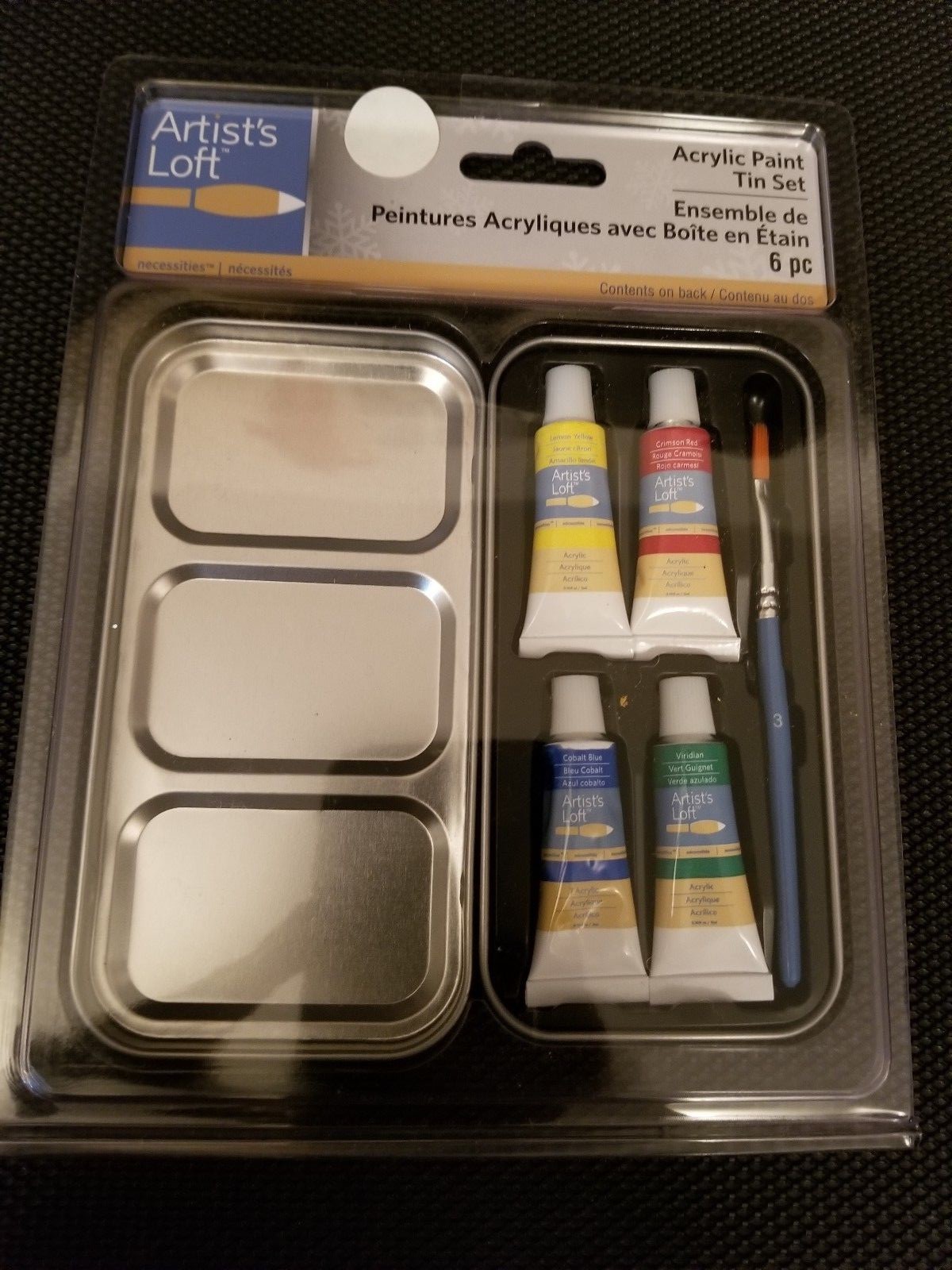 Artists Loft Acrylic Paint 6 Piece and Acrylic Synthetic Hair Brush Tin Sets Lot