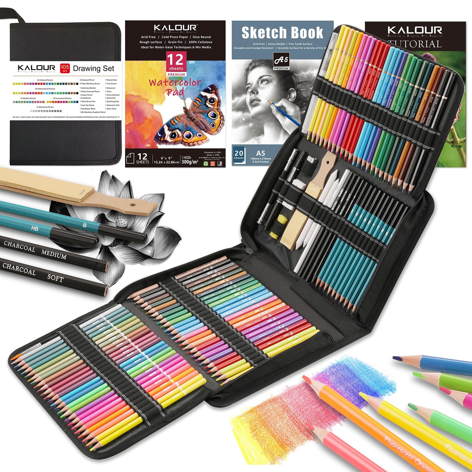 106 Coloring Sketching Kit Set – Art Supplies with Sketchbook & Watercolor Pa…