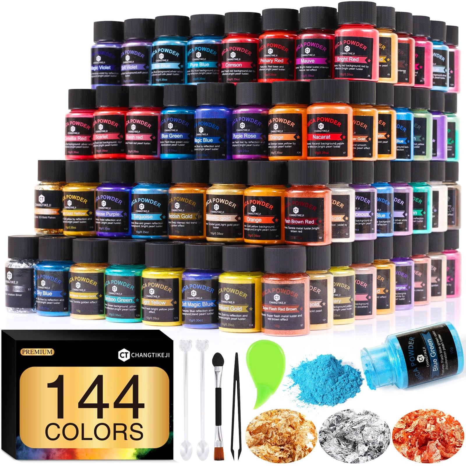 Mica Powder 144 Colors 10g Bottles Natural Pigment Epoxy Resin Soap CHANGTIKEJI