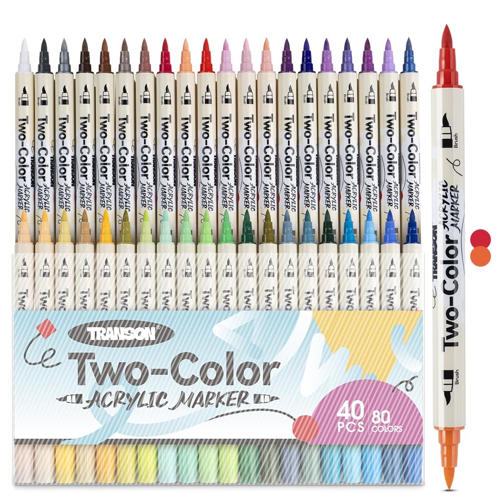80 Colors Acrylic Paint Marker Set 40 Pieces of Dual-color Acrylic Paint Pens…