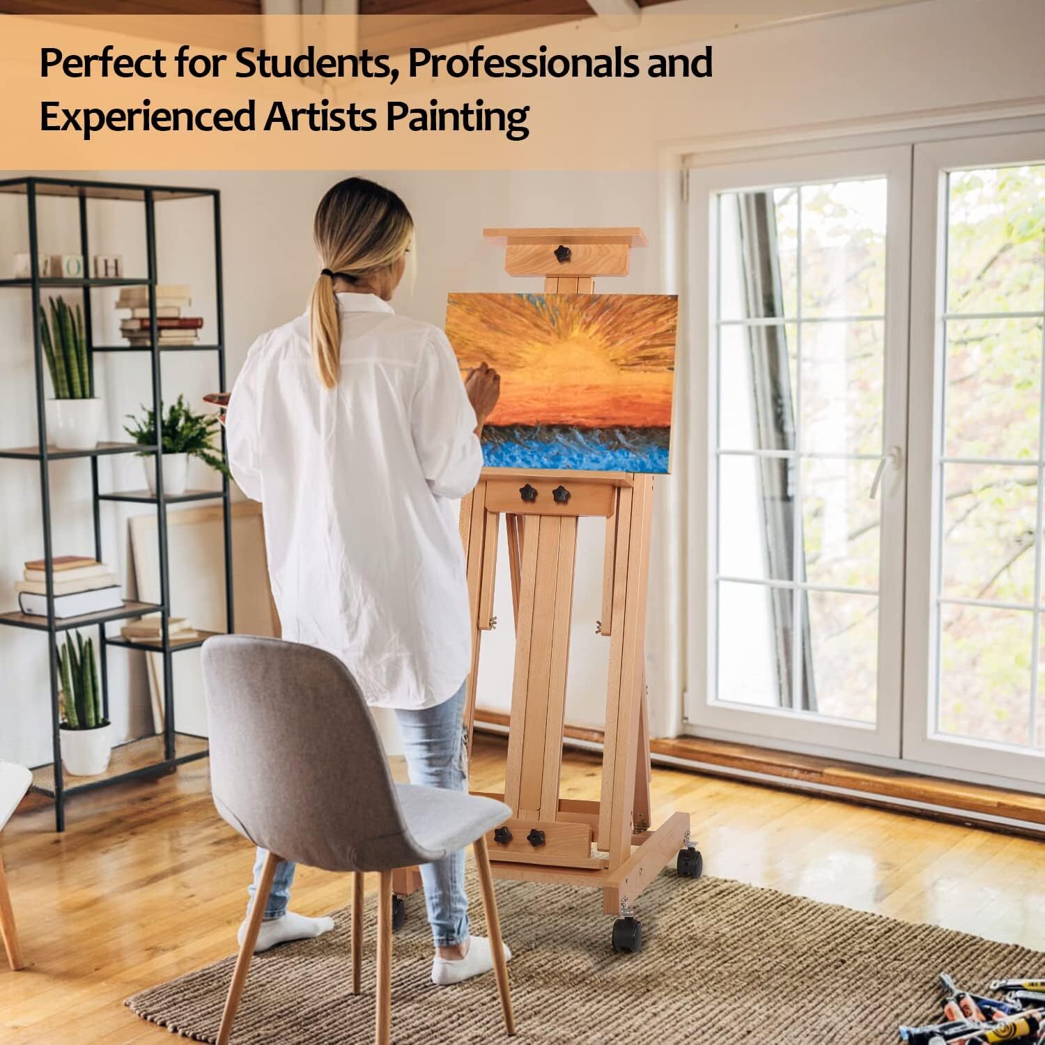 Painters H-Frame Wooden Easel Adjustable Artist Floor Easel Stand Up to 87in