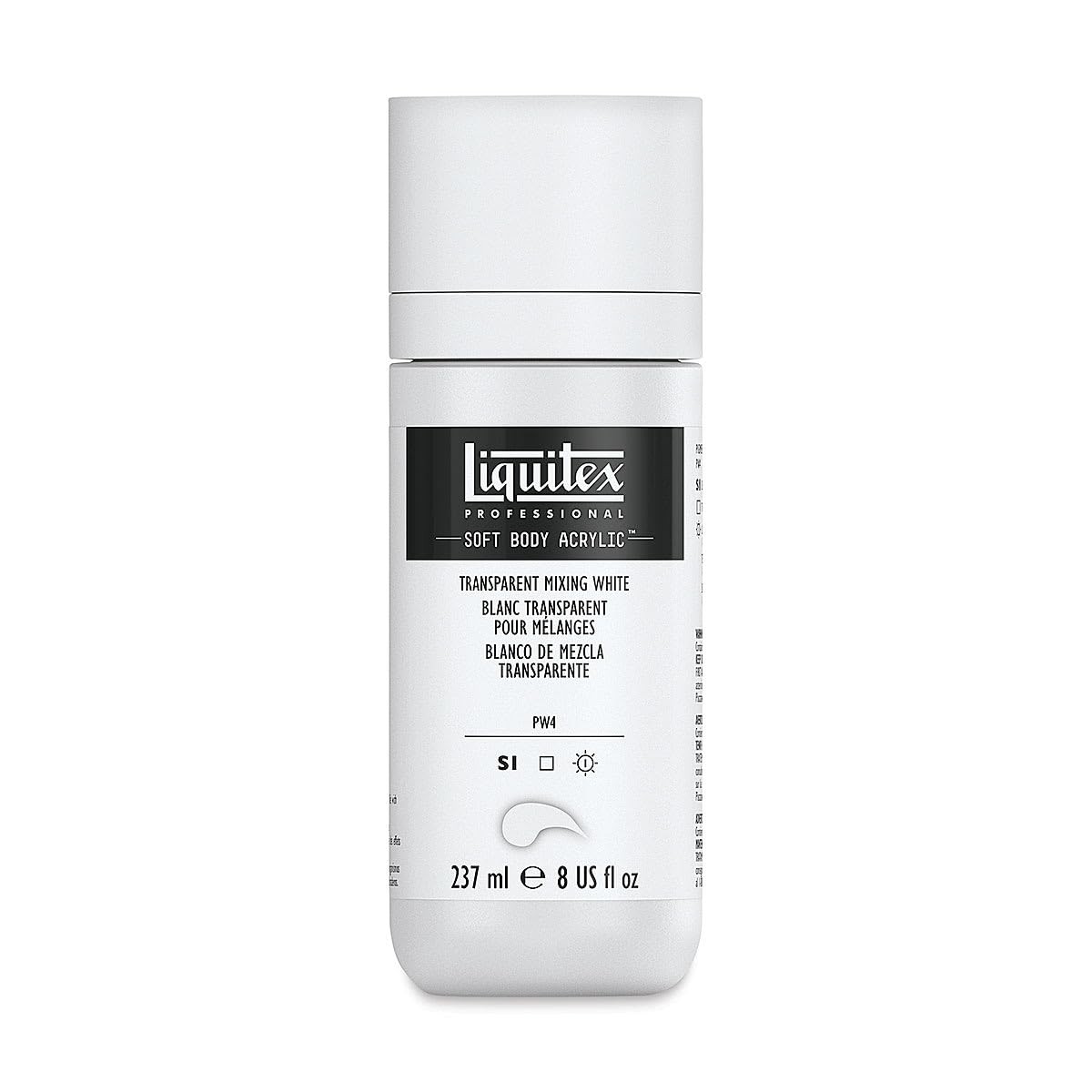 Professional Soft Body Acrylic Paint 8 Oz 237ml Bottle Transparent Mix White