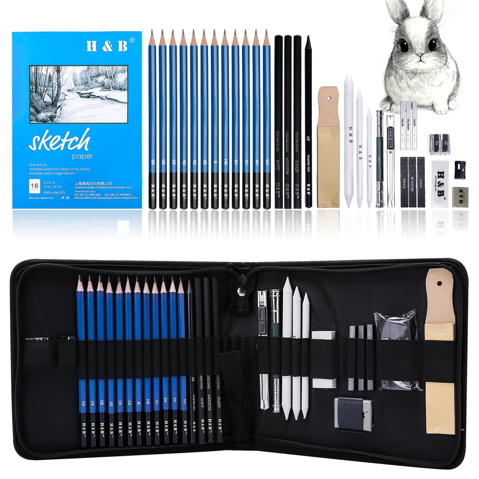 9-Piece Professional Matte Sketch Pencils Set for Drawing Shading Artists