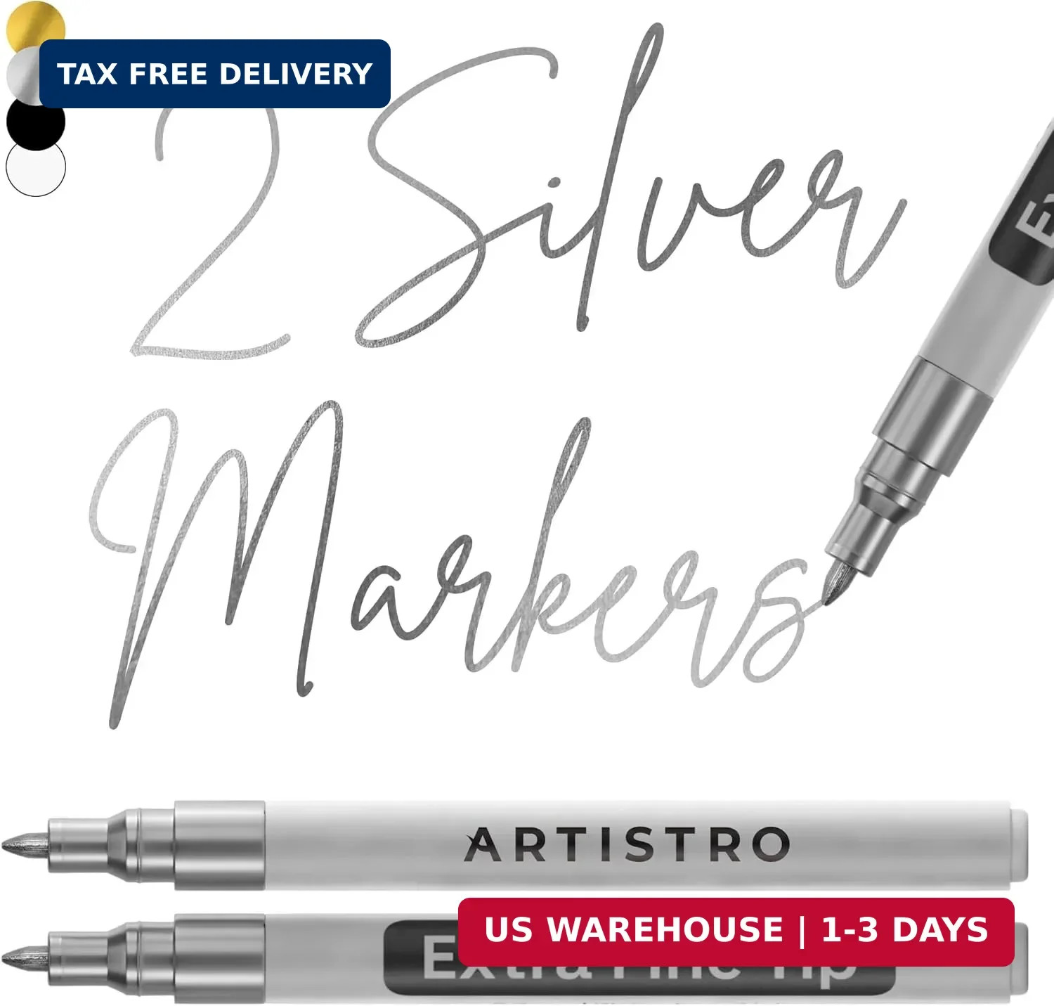 ARTISTRO 2 Silver Acrylic Paint Markers – 0.7mm Extra Fine-Tip Metallic Paint Pe