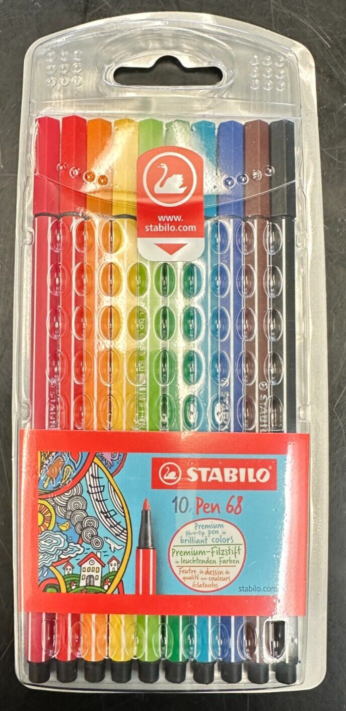 Premium Felt Tip Pen – STABILO Pen 68 – Wallet of 10 – Assorted colors