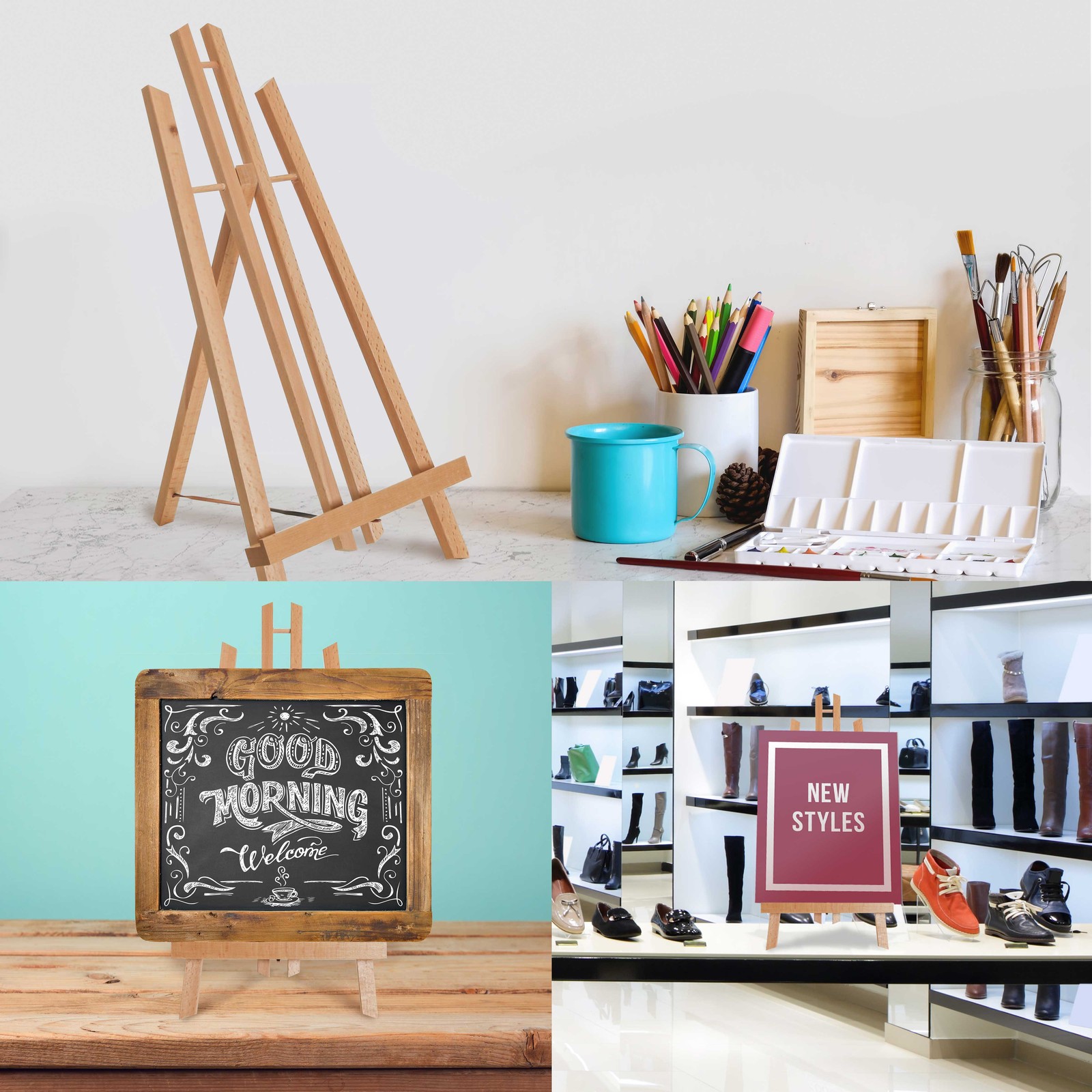 18″ Large Tabletop Wood Display Stand A-Frame Artist Easel, Beechwood Tripod