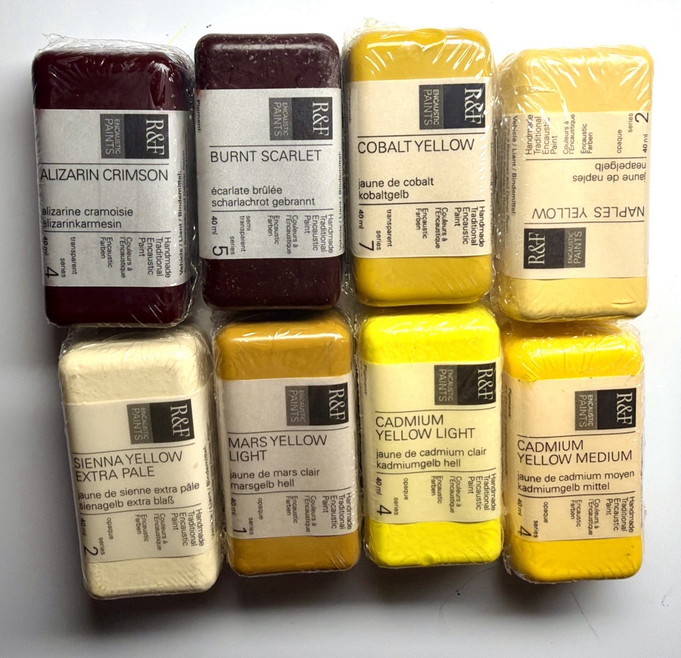 Lot of 8 R & F Handmade Encaustic Paints, 40 ml. Several no longer made.