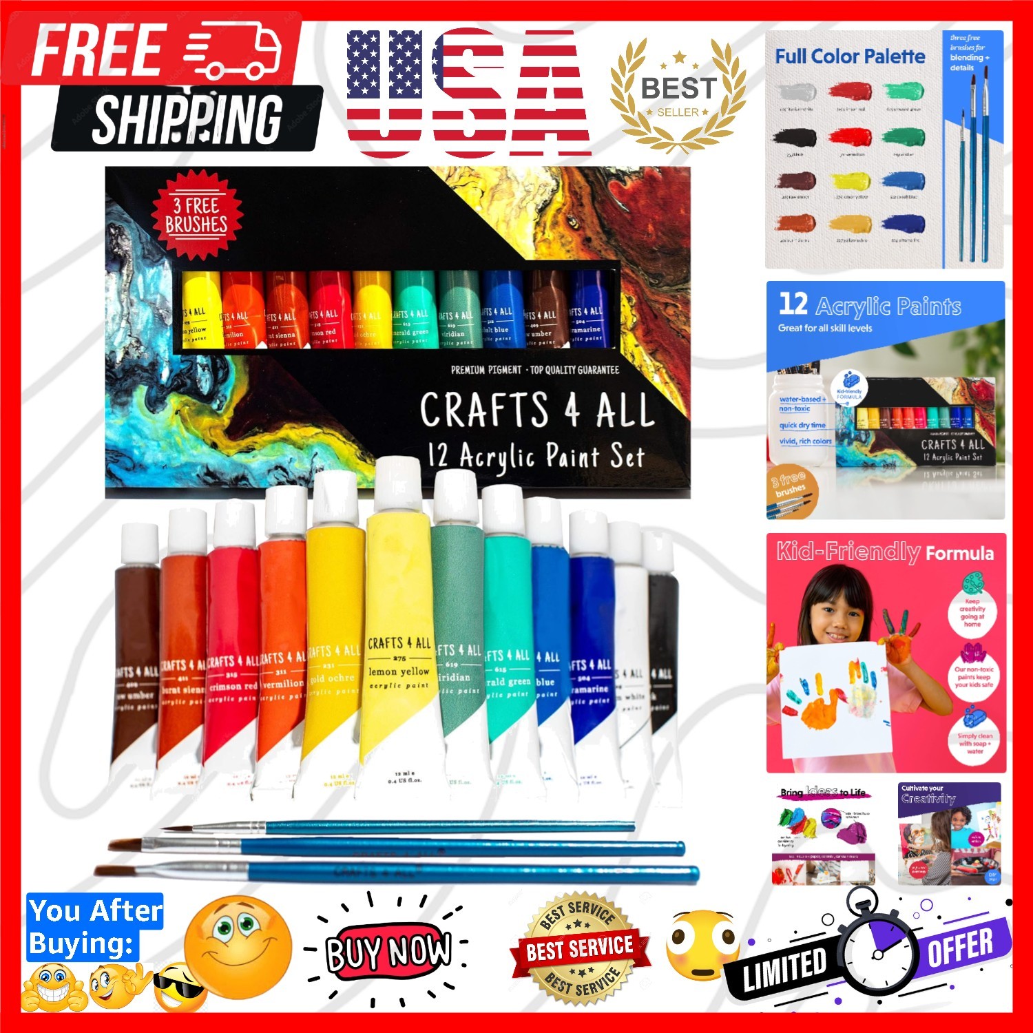Acrylic Paint Set – Art Paints for Canvas, Model Painting, Wood, Ceramics and…