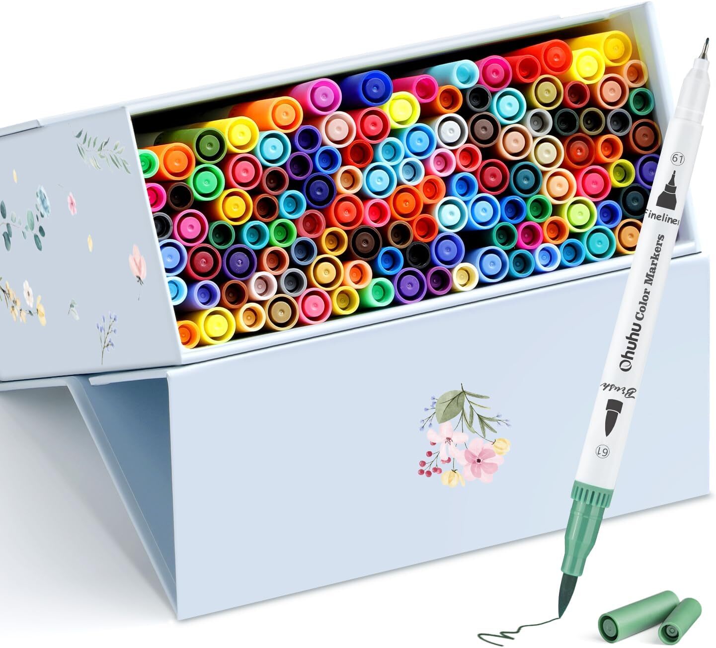 Ohuhu 120 Colors Water-based Dual Tips Fineliner & Brush Drawing Pens – White