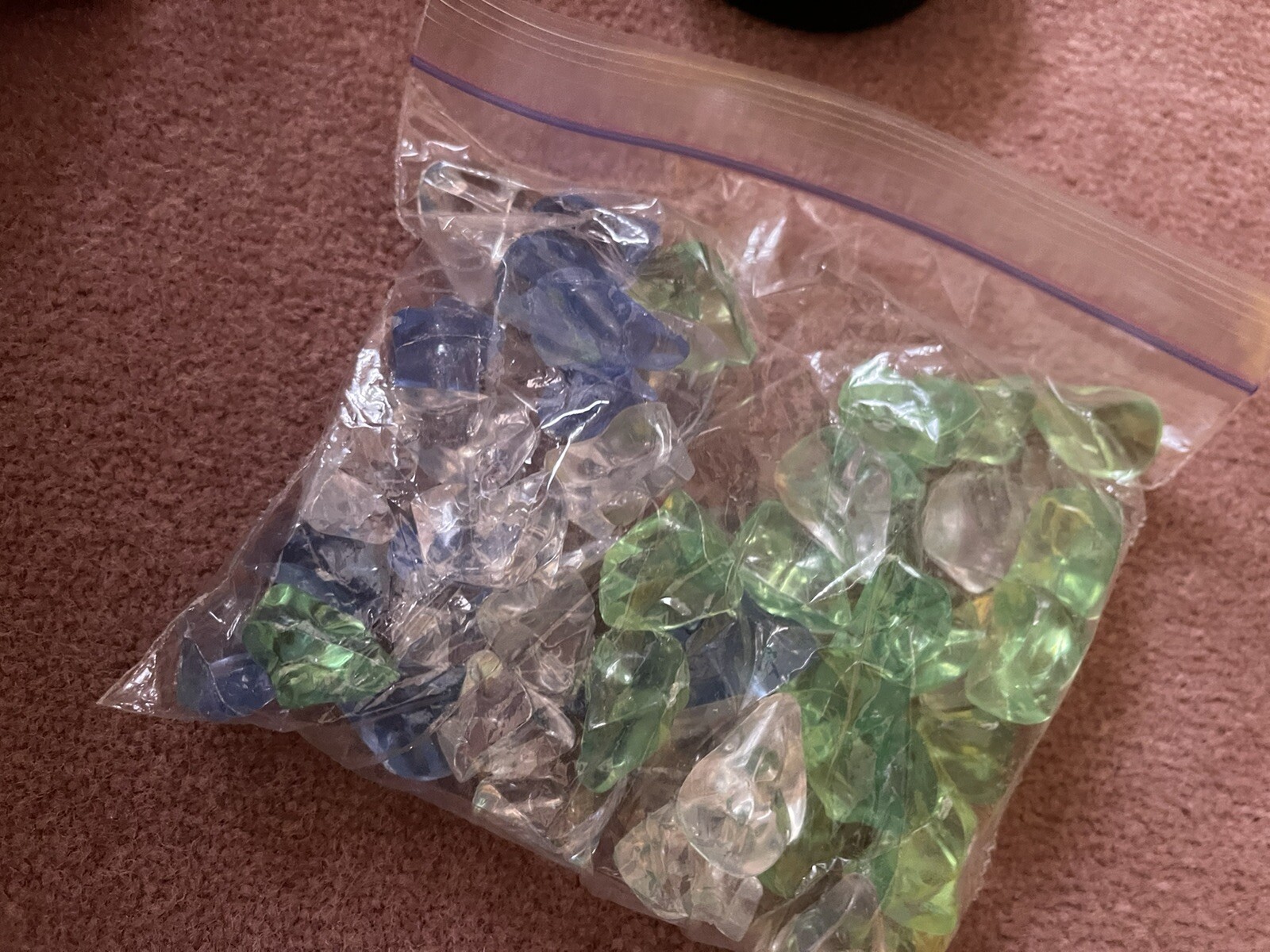 green, clear, blue, clear- acrylic pieces