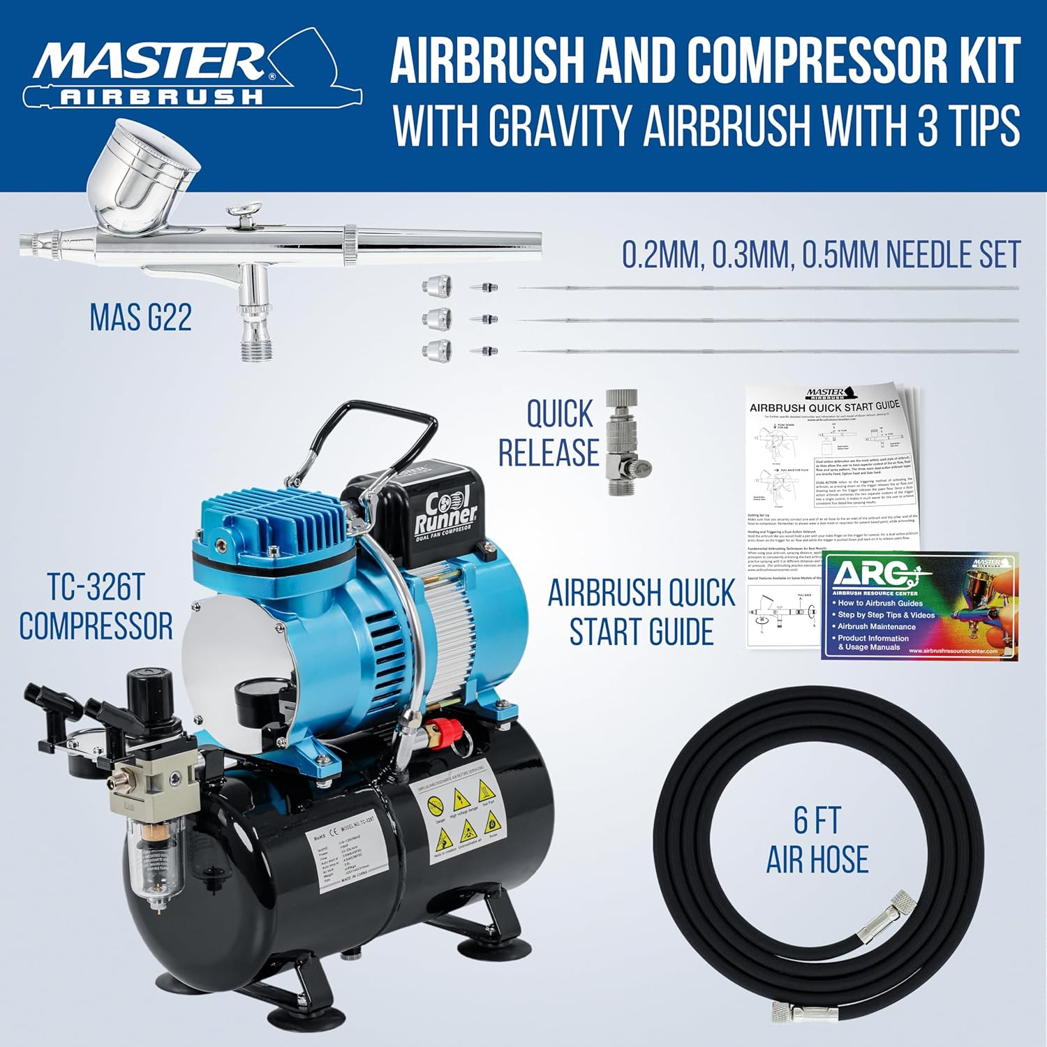 Cool Runner II Dual Fan Airbrush and Compressor Kit with Gravity Air Brush with
