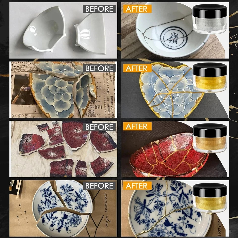 Kintsugi Repair Kit Food Safe Gold & Silver Kintsugi Kit for Broken Ceramics G