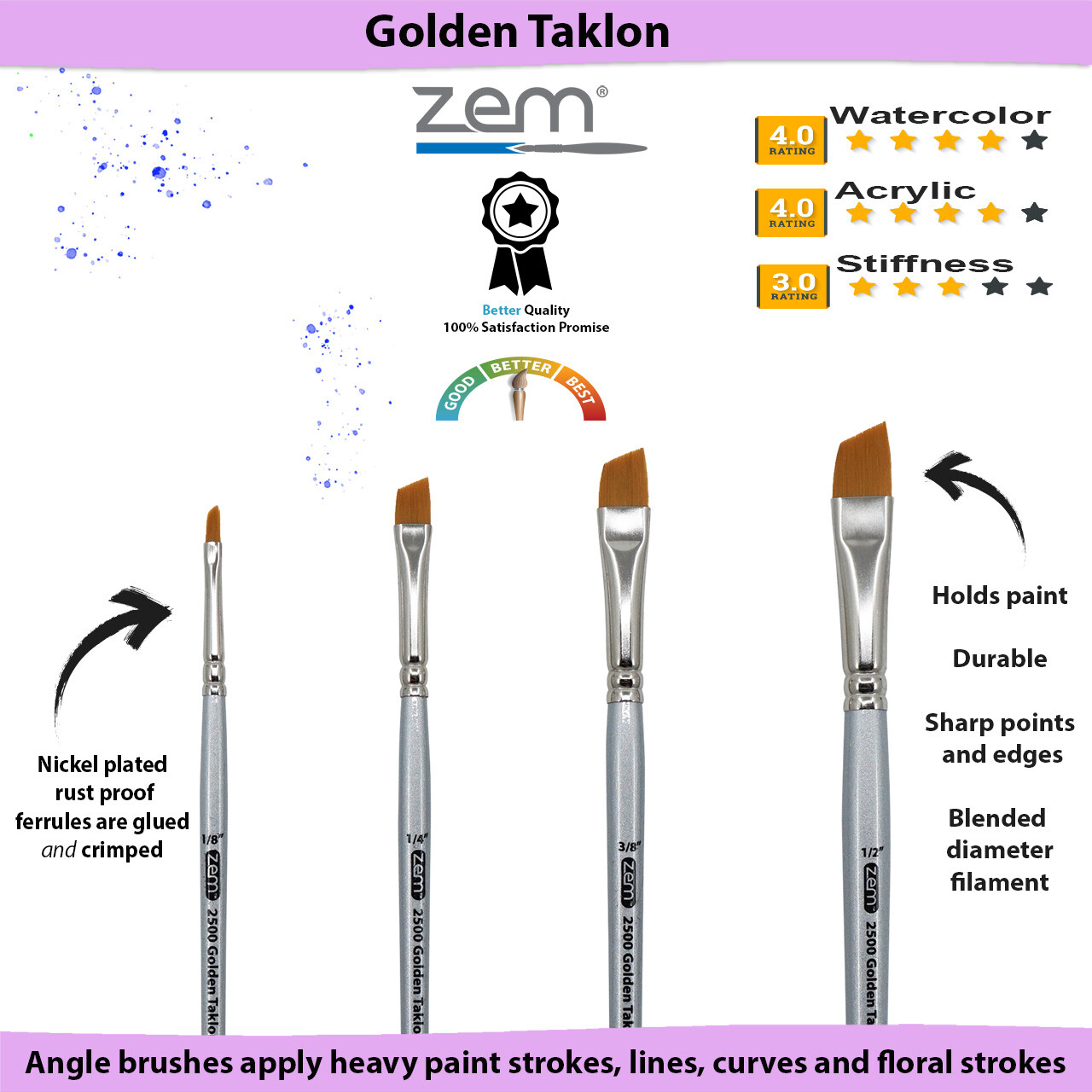 AS-25 Golden Taklon Synthetic Angle Shader Brush Set 4 pcs
