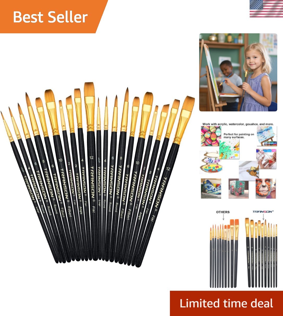 20pcs Art Painting Brush Set for Acrylic Watercolor Gouache Hobby Craft Face …