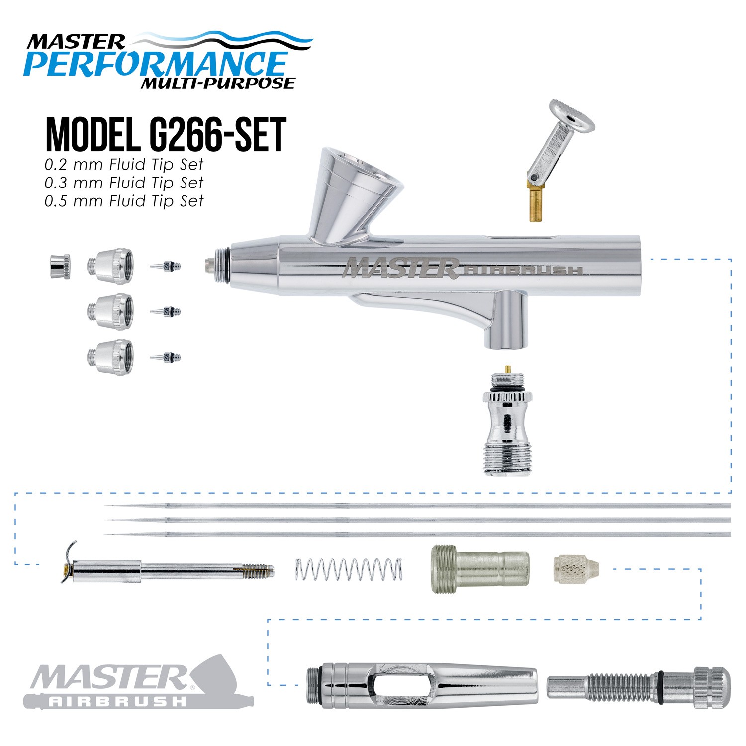 3 Tip MASTER G266 Dual-Action AIRBRUSH PRO SET KIT Auto Paint Nail Tattoo Hobby
