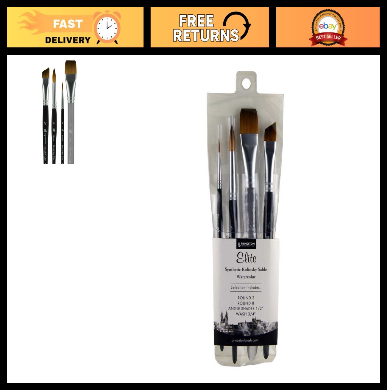Synthetic Kolinsky Watercolor Paint Brush Set – 4 Piece Aqua Elite Series, Fine