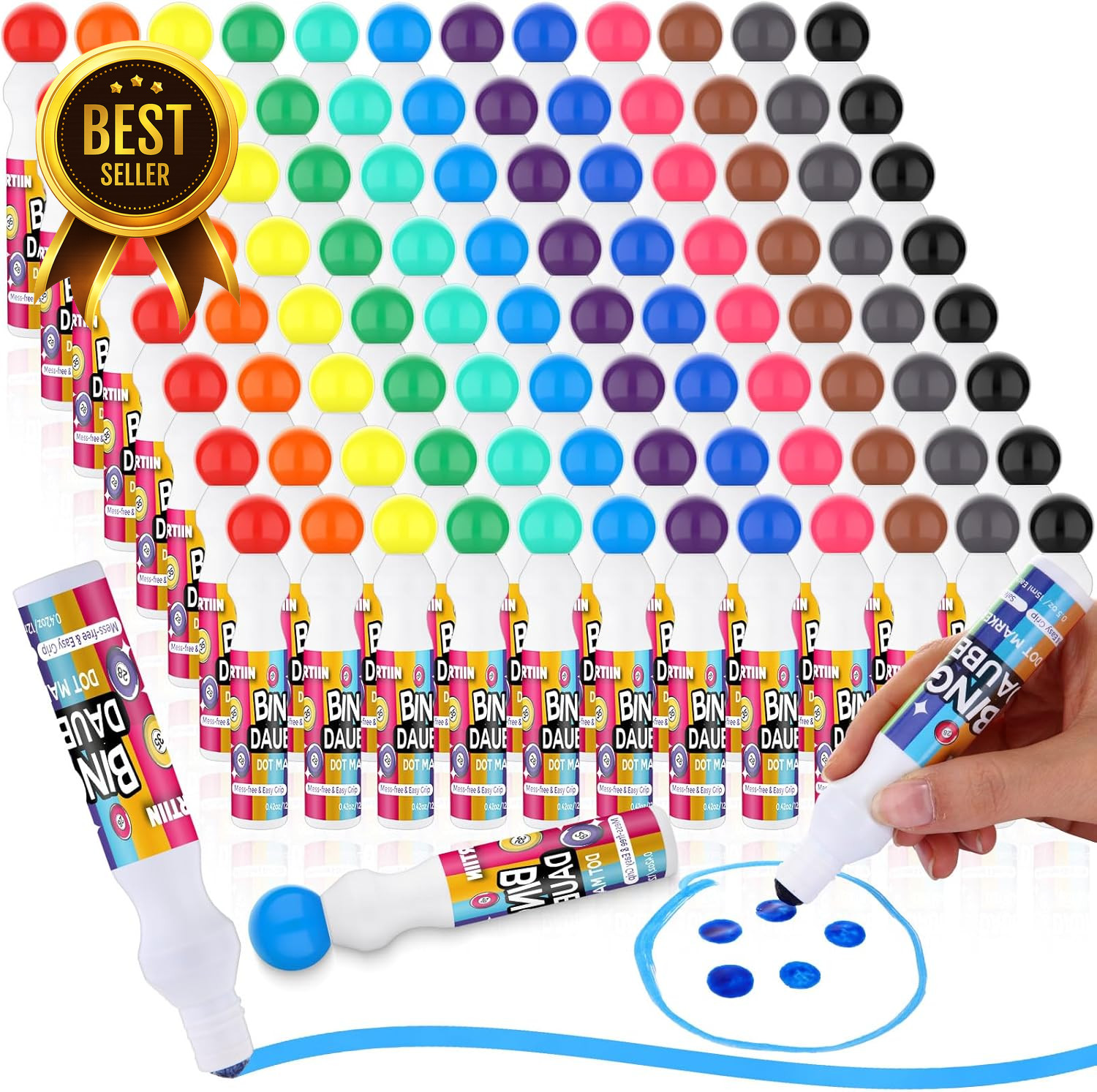 96 Piece Dauber Markers Bulk Set 0.5 Oz Assorted Colors 12 Color Dot Marker Pack