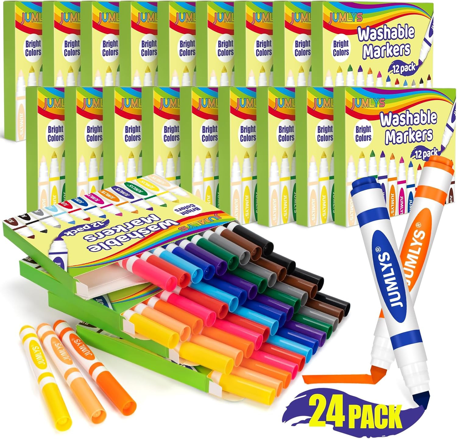 New Washable Markers Bulk 24 Boxes 12 Colors 288 Count Fast Shipping